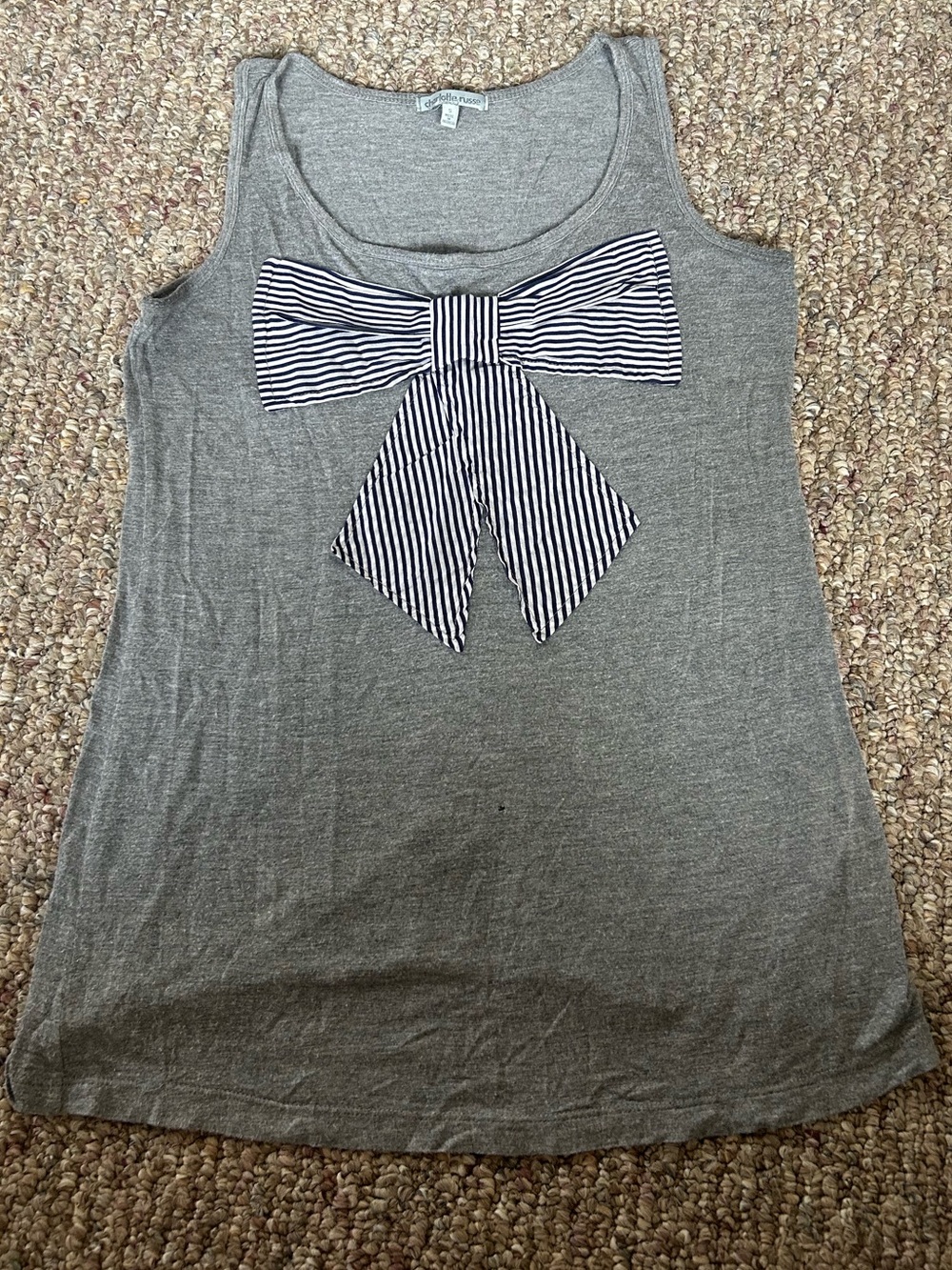 Charlotte Russe Vintage 2000s Grey Stripe Bow Tank Top